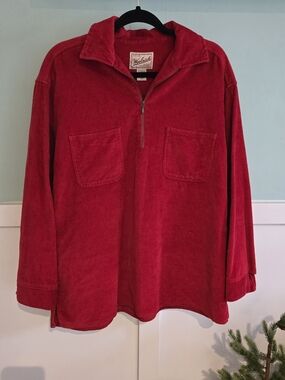 Vintage Woolrich Women's Size Large Pullover Cardinal Red 1/4 Zip Corduroy